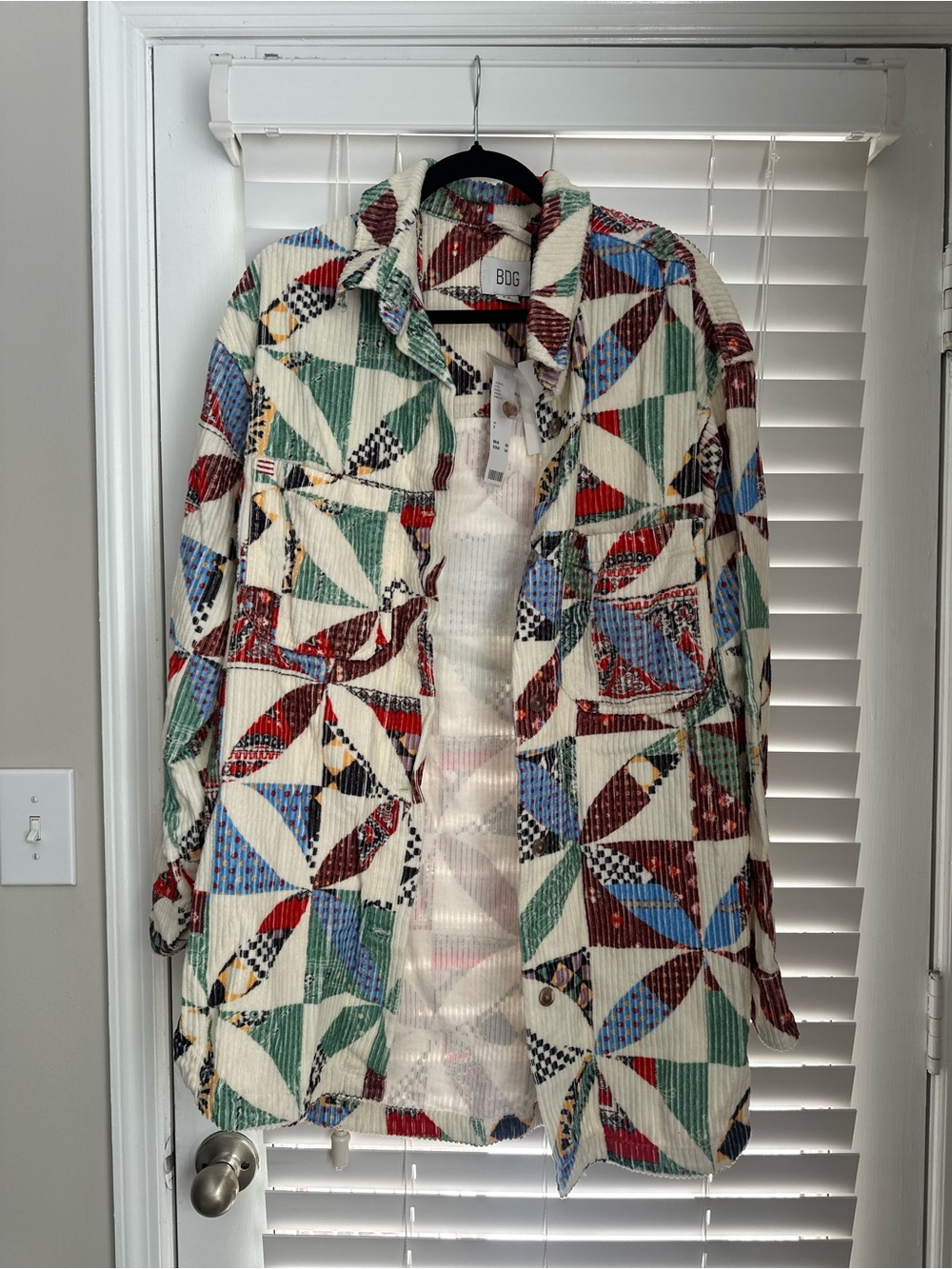 BDG Multicolor Geometric Patchwork Corduroy Shacket